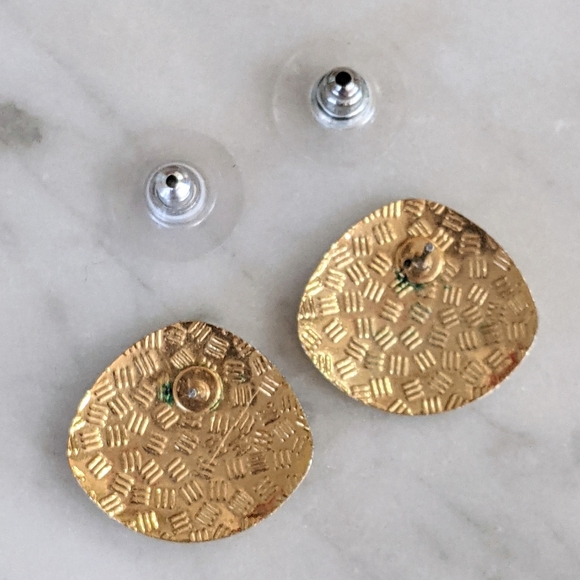 Vintage Enamel Gold Toned Lotus Earrings - Picture 4 of 6